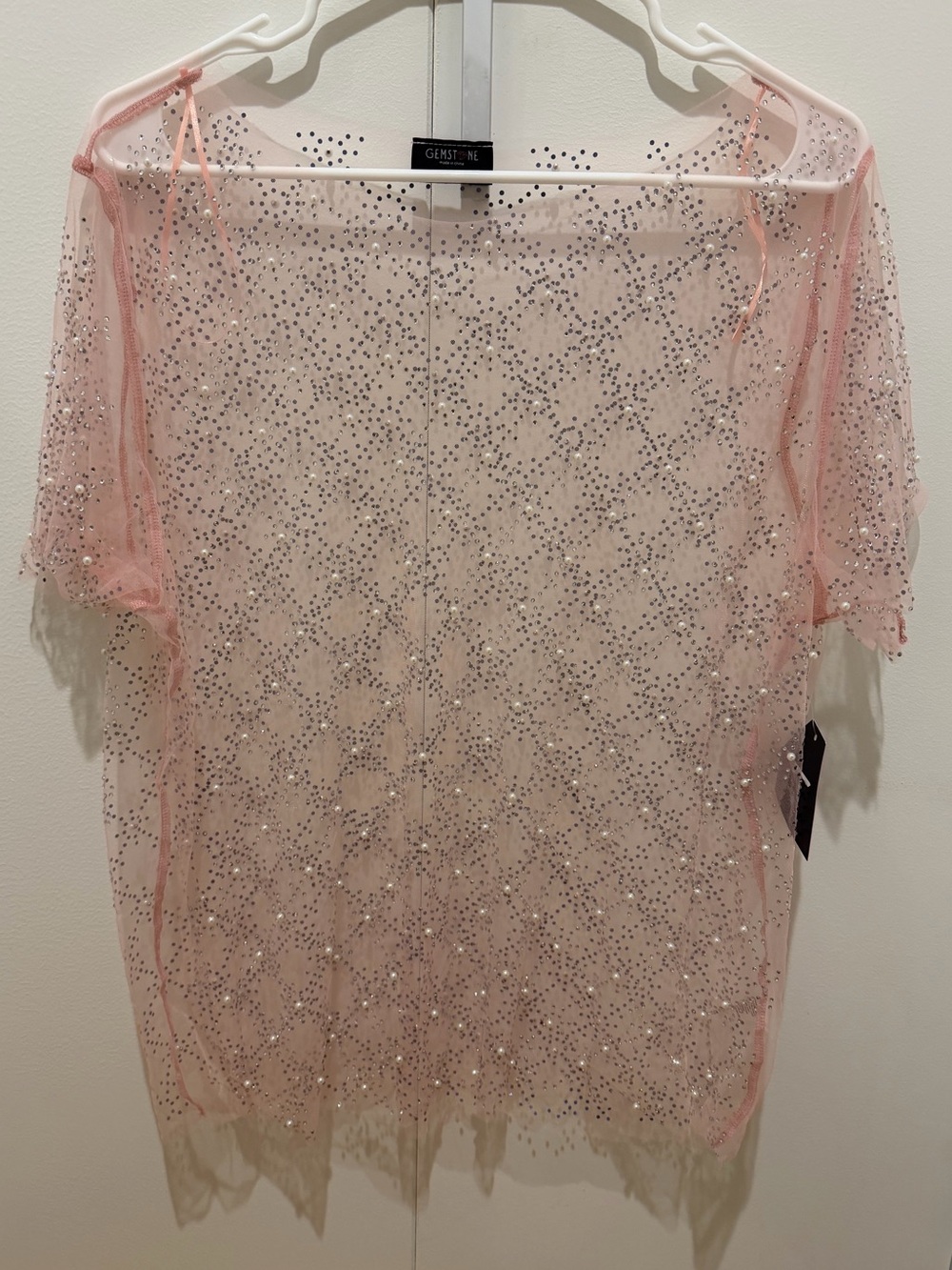 Gemstone Pink Sequin Mesh sheer Tunic Top NWT